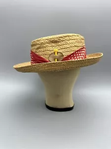 Cappello di paglia vintage FLIP-IT diportisti Fedora nastro rosso Italia spiaggia film prop - Foto 1 di 12