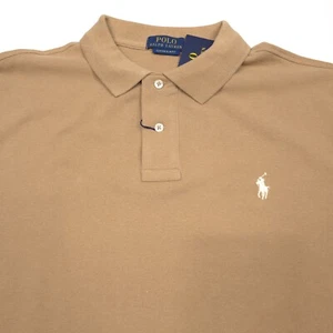 $110 Polo Ralph Lauren Cafe Tan Custom Slim Fit Iconic Mesh Polo Shirt Mens XL - Picture 1 of 8