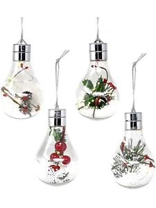4er-Pack Twist-On Light Up Chistmas Baum Ball Ornamente mit Schnee und Glühbirne - Bild 1 von 3