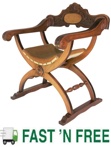 Antique Italian Walnut Dantesca Hip-Joint Armchair ~ $0 Fast Shipping Cover