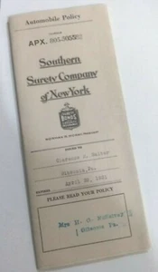 (Pgasteelers1) Insurance Policy 1930 Southern Surety Co. of New York-Auto Policy - Picture 1 of 6