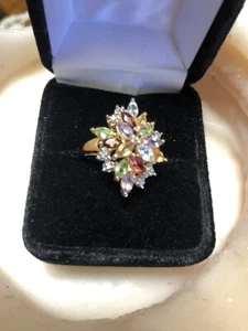 Vintage Ross-Simons sterling silver multi clustered colored gemstones ladies rin - Picture 1 of 9