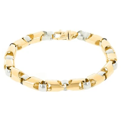 Brazalete de cadena de eslabones estilo bala maciza de oro amarillo y blanco de 14k 8" 6 mm 28,8 gramos Foto 1 de 4