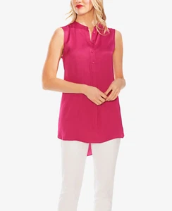 Neu mit Etikett Vince Camuto XXS Henley ärmellose Damen-Tunika mit Rumpeln wildes Hibiskusrosa - Bild 1 von 19
