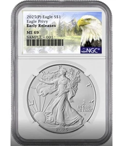 2025 p silver eagle with eagle privy ngc ms69 early releases mtn in hand - Picture 1 of 4