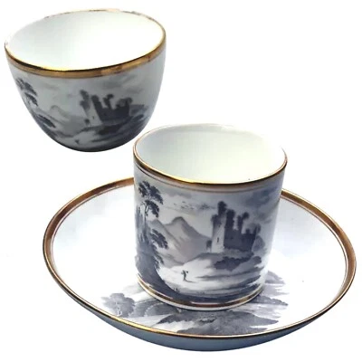 An antique Georgian porcelain Bat Transfer Spode Cup Saucer & Coffee Can C.1805 - Image 1 of 4