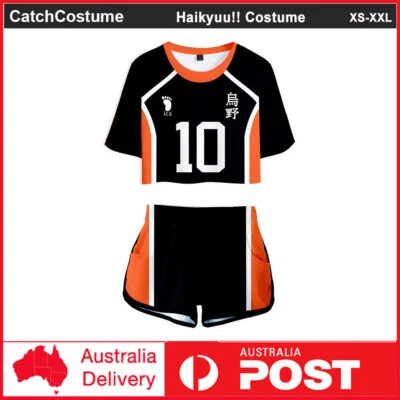 Haikyuu!! Karasuno High School Hinata Shoyo Cosplay Costume Crop Top + Shorts - Image 1 of 3
