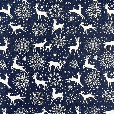 Crafty Cottons Winter Reindeer Navy 100% Cotton Scandi Style Christmas Fabric