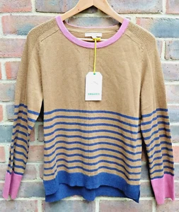 BNWT White Stuff UK 10 Merino Cotton Spring Jumper Urban Stripe Navy Light Brown - Picture 1 of 9