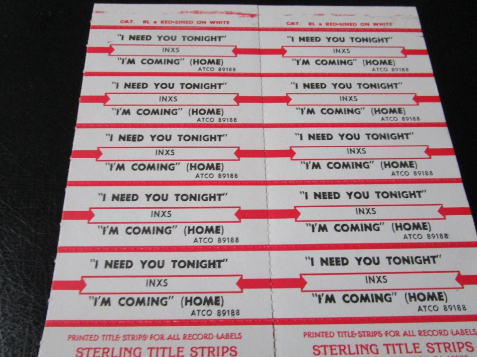 Jukebox Title Strip Full Sheet INXS I Need You Tonight ? I'm coming Home - Image 1 of 1