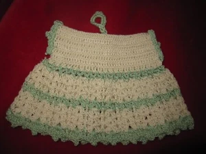 Vintage Handcrafted Crocheted Potholder Green & White Dress - Picture 1 of 6