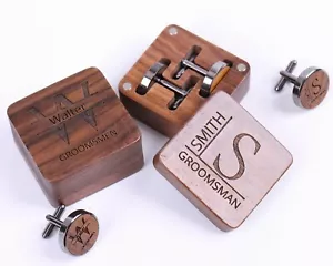 Personalized Walnut Wood Wedding Cufflinks Gift for Groom, Groom Cufflinks - Bild 1 von 8
