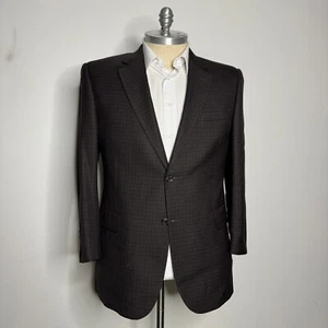 Jos A Bank Men 44R Blazer Brown Check Sport Coat Jacket Silk Wool - Picture 1 of 11
