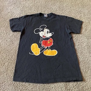 Vintage 80s Disney Mickey Mouse Cartoon Youth Small S Black T-Shirt - Picture 1 of 5