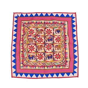 Cotton Multi Colur Elephant Wall Hanging Vintage Embroidery Tapestry 2.10x2.10ft - Picture 1 of 9