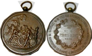 elf France St Cyr Fireman Contest Prize Medal 1887 Fire Scene - Imagen 1 de 1