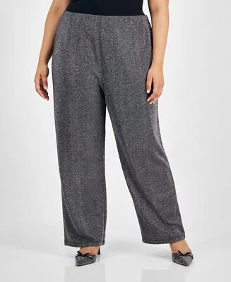 Calça Jm Collection Plus Size metálica preta profunda tamanho 1X - Imagem 1 de 4