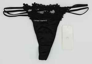 "Nuevo con etiquetas Flora Nikrooz Q80512 ""Showstopper"" satinado con tanga de cuerda de encaje, negro - Imagen 1 de 5