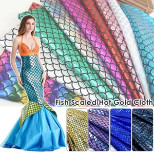Laser Fish Scale Printed Stretch Fabric for Dancer Swimwear Dress Sewing DIY - Picture 1 of 30