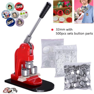 Badgemaker Buttonmaschine 32mm Buttonpresse + 500 Buttonrohlinge Kreischneiden