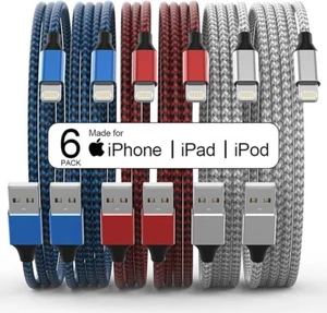 6Pack MFi Certified iPhone Charger Cables (3-10FT), Nylon Braided, Fast Charge. - Picture 1 of 4