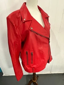 Whet Blu Damen Lammleder Leder Motorrad Jacke HELLROT Größe XXL EUC - Bild 1 von 17