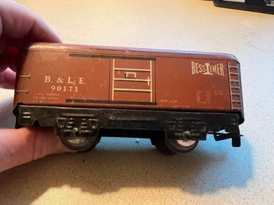 Rare Marx O Gauge BESSIEMER(1 Side) B&LE 90171 Brown/White Solid-Door Tin Boxcar - Image 1 of 4