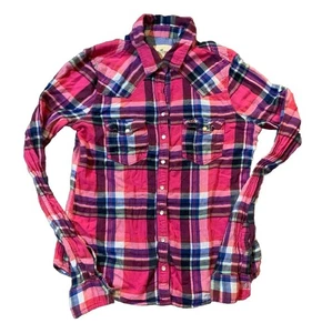 Y2K Hollister kariertes Langarmhemd rosa/blau Damen Medium - Bild 1 von 5