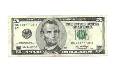 2006- $5. DOLLAR NOTE A WITH FANCY NUMBER (78877739)-GREAY BILL. - Image 1 of 2