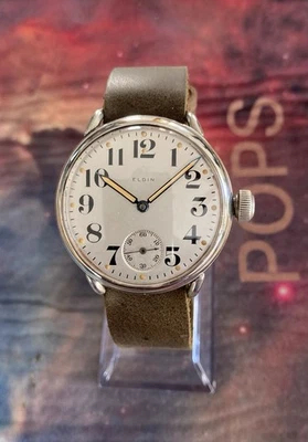 Elgin WWI Era 6s Jumbo Philadelphia 38mm Case Military Dial 13J Wire Lug Watch - Image 1 of 4