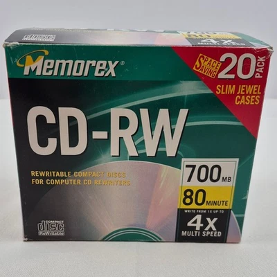 Memorex CD-RW 700MB 80分钟4张可重写光盘15只装开箱超薄珠宝盒 — 第 1/4 张图片