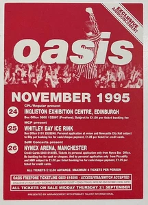 Folleto de concierto original Oasis Edimburgo Whitley Bay Manchester Tour Nov - Imagen 1 de 1