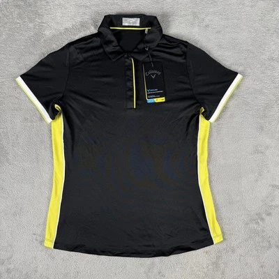 NEW Callaway Opti-Dri Short Sleeve Black & Yellow Golf Polo Shirt Women Sz Med - Image 1 of 4
