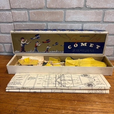 Vintage 1930s Comet Model Airplane Kit w/ Parts Unbuilt Box Chicago - Image 1 of 4