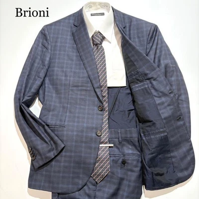 Conjunto de traje Brioni, Glen Check azul marino, estampado integral, talla 42/34 Foto 1 de 4