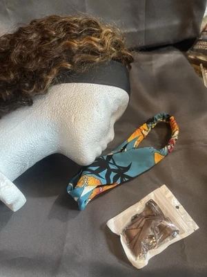 16 Inch Kinky Curly Headband Wig for Synthetic Half Wig Brown Blonde Highlights - Image 1 of 4