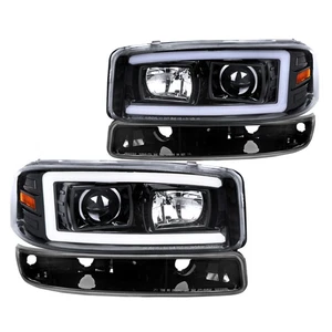 Jet Blk Fits 1999-2006 Gmc Sierra Yukon Led Bar Projector Headlights+Bumper Lamp - Picture 1 of 9