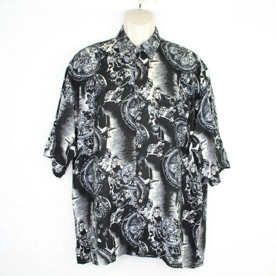 Camisa Hawaiana Próximas Originales Para Hombres Grande Aloha Negro Blanco Tribal Dragón Foto 1 de 4