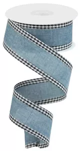 Solid Canvas Ribbon with Gingham Edge, 10 Yards (Faded Blue Denim) - RGA1098NT - Picture 1 of 1