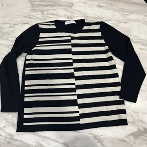 Top The Wool Company Talla M Negro Blanco Rayas 00% Lana Merino Cuello Redondo - Imagen 1 de 12