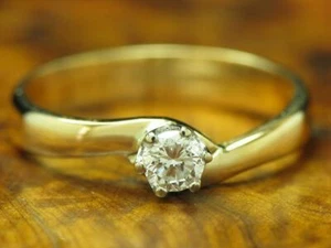 14kt 585 Bicolour Gold Ring With 0,23ct Brilliant Solitaire Trim/ 3,3g/ Rg 54 - Picture 1 of 6