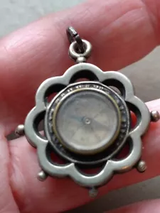 ANTIQUE VINTAGE VICTORIAN SILVER PTD WORKING COMPASS WATCH FOB CHARM PENDANT OLD - Picture 1 of 7