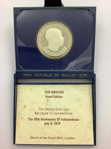 1974 Malawi 10th Anniversary of Independence Silver Proof Cover
