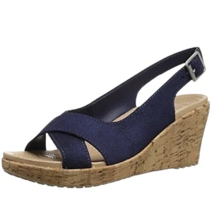 Crocs Sandals Women's Size 10 A-Leigh Shimmer Leather Slingback Wedge Shoes - Picture 1 of 6