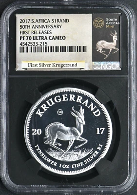 2017 S. Africa 1oz Rand Silver 50th Anni.  NGC First Releases PF 70 Ultra Cameo - Image 1 of 4