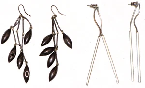 Lot Of 2 Earrings Long Vertical Bar Drop Tassel Dangle Gold Plated Stainless Ste - Picture 1 of 24