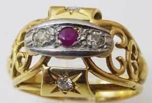 Vintage 18 karat white and Yellow gold Ruby and Diamond Ring - Picture 1 of 5