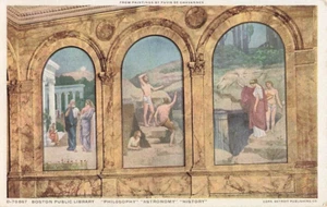 Postcard Boston MA Public Library Philosophy Astronomy History Art Panels - Picture 1 of 3