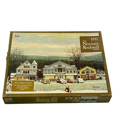 MB Norman Rockwell 系列 Main Street Stockbridge 1000 件纹理拼图新品 — 第 1/4 张图片
