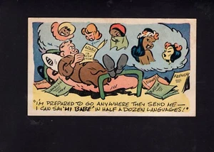 WW2 Comic Postcard Soldier Dreaming Of Girls In Foreign Lands - Picture 1 of 2